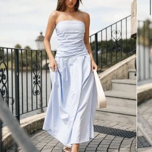 NWT Petal & Pup Avalee Strapless Maxi Dress Blue Stripe